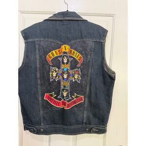 Guns N' Roses Denim Biker Vest Button-Up Appetite for Destruction Blue Size L